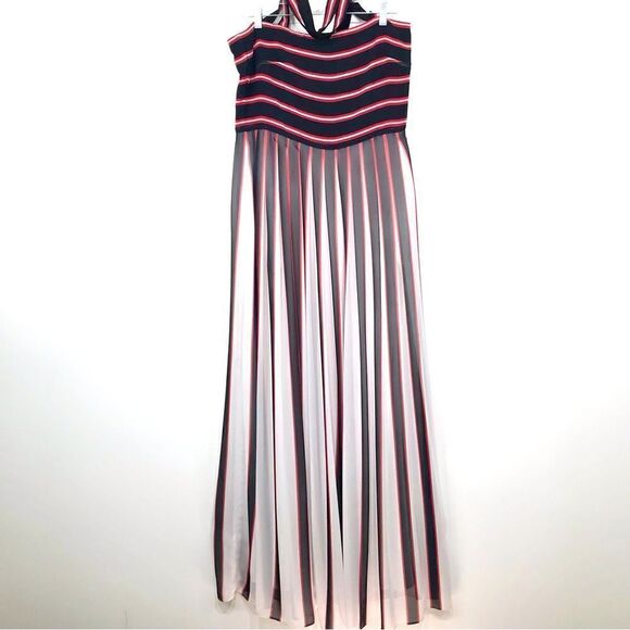 W by Worth Black White Red Vertical Flowy Stripe Maxi Tank Statement Dress - Picture 7 of 16